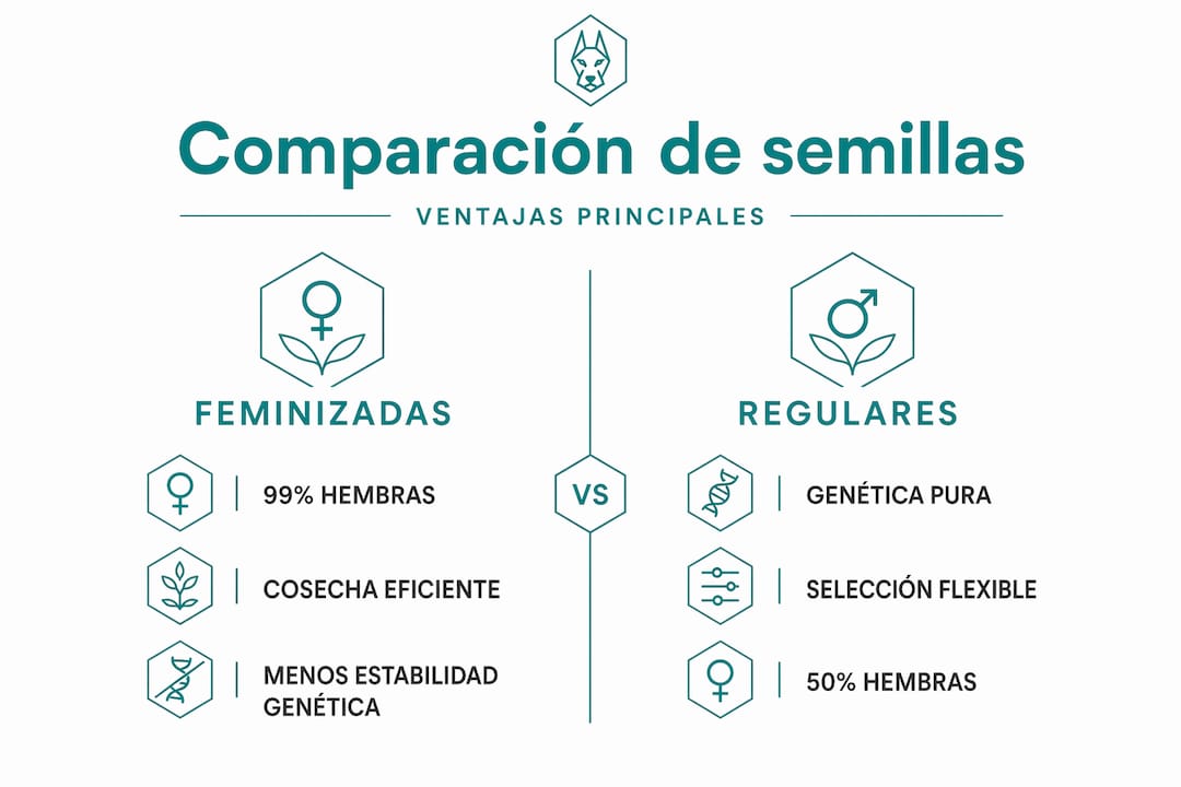 Infografía sobre las diferencias entre semillas feminizadas y semillas regulares