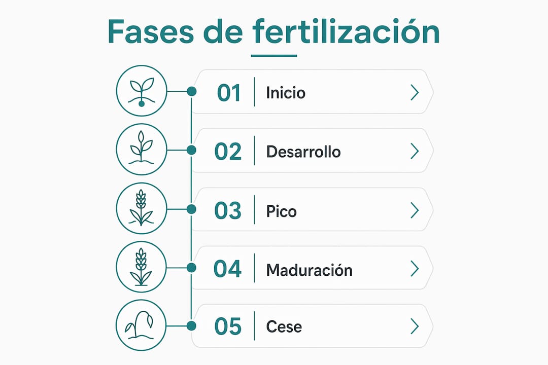 Infografía sobre las etapas esenciales de la fertilización durante la floración del cannabis