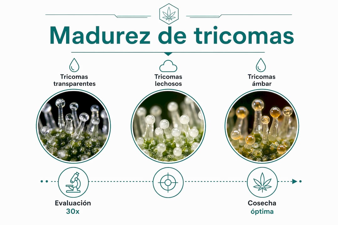 Infografía sobre las fases de desarrollo de los tricomas