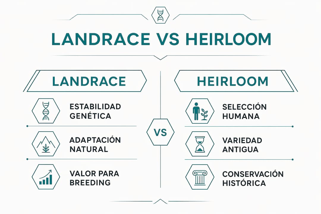 Infografía que muestra las principales diferencias entre variedades tradicionales y variedades de herencia