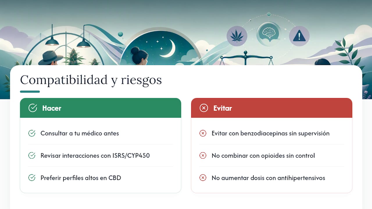 Diagrama que muestra las interacciones entre medicamentos de cannabis y condiciones médicas