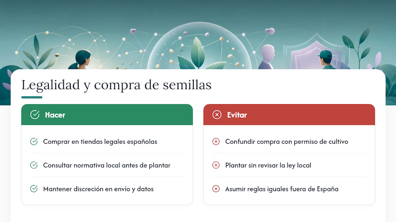 Legalidad y regulación específica sobre la compra de semillas en distintas comunidades autónomas o países — overview diagram