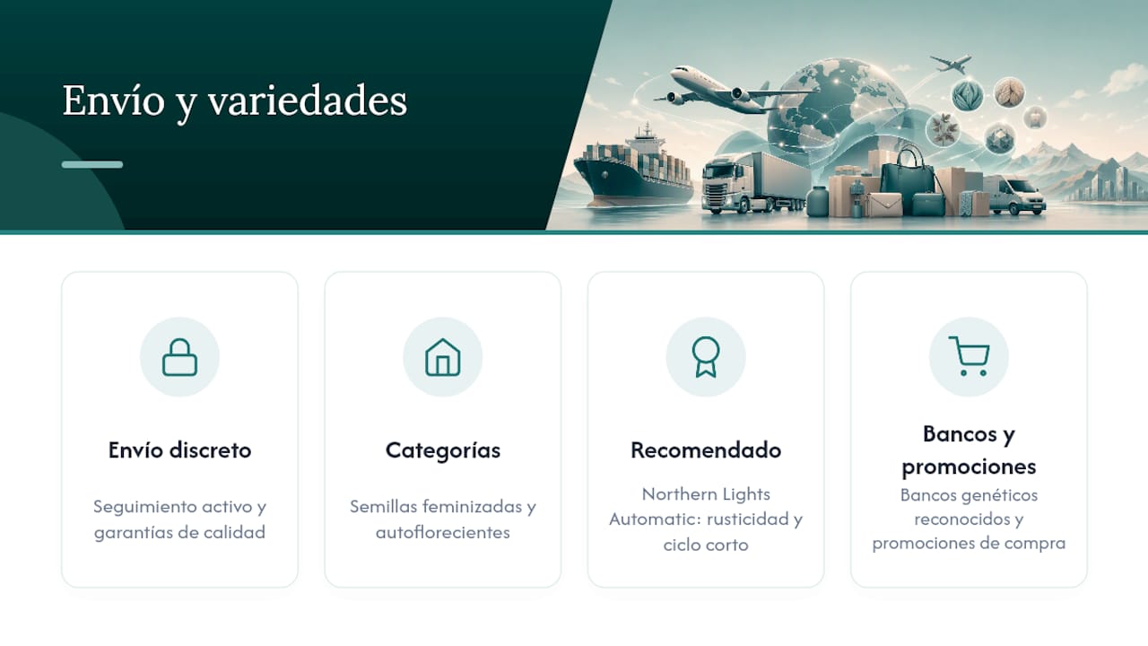 Envío discreto y variedades pensadas para cultivadores exigentes — overview diagram