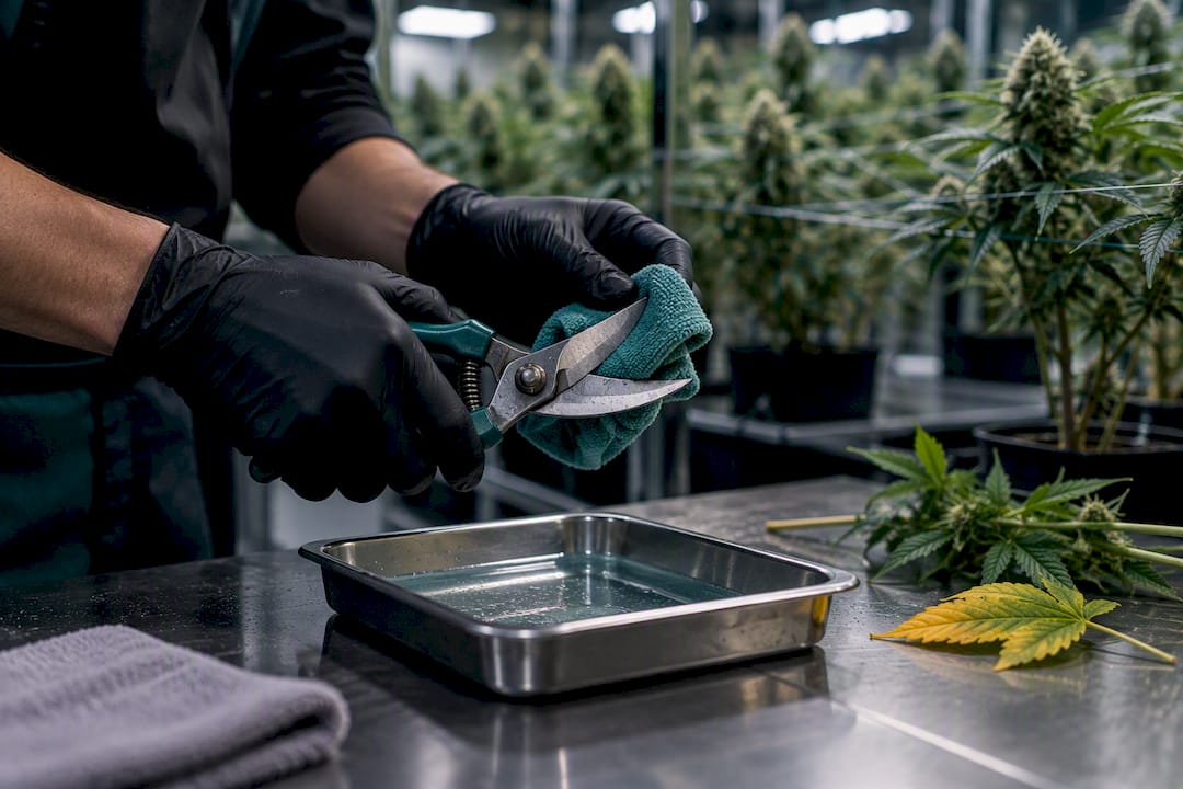 Desinfección de las tijeras entre plantas