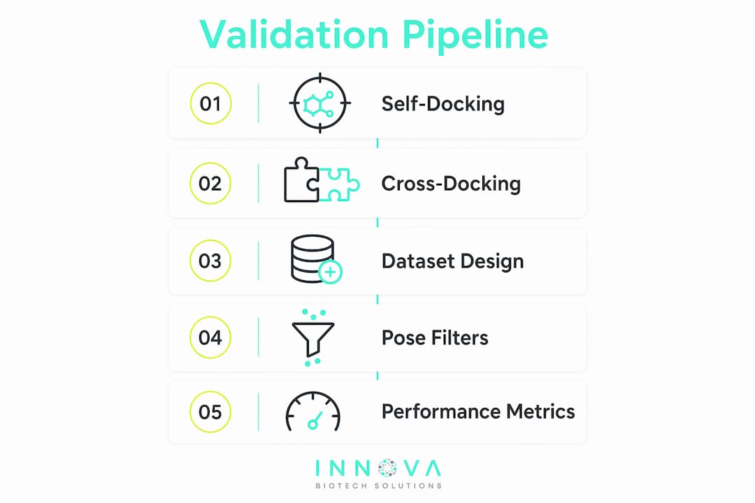 Infographic showing virtual screening validation steps