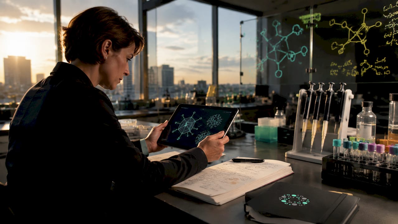 Scientist examining modular therapy design in lab