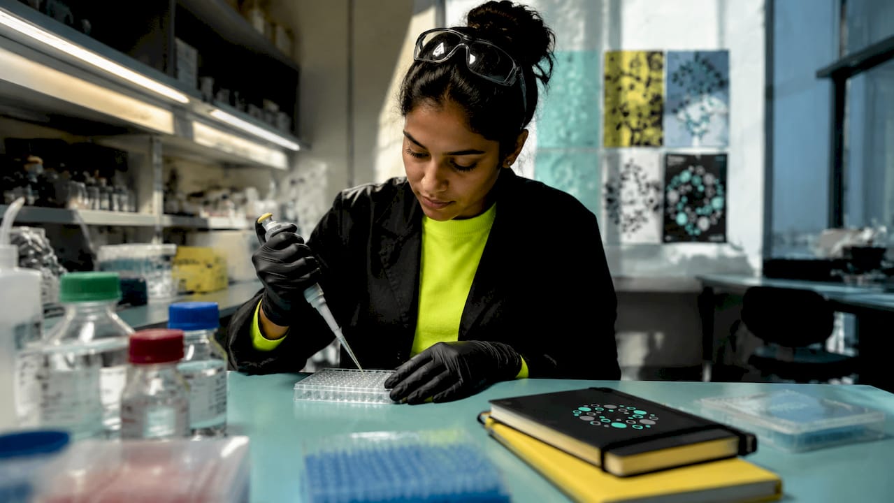 Scientist working on enzyme evolution experiment in lab