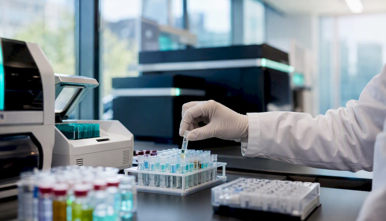Close-up of lab instruments and sample processing
