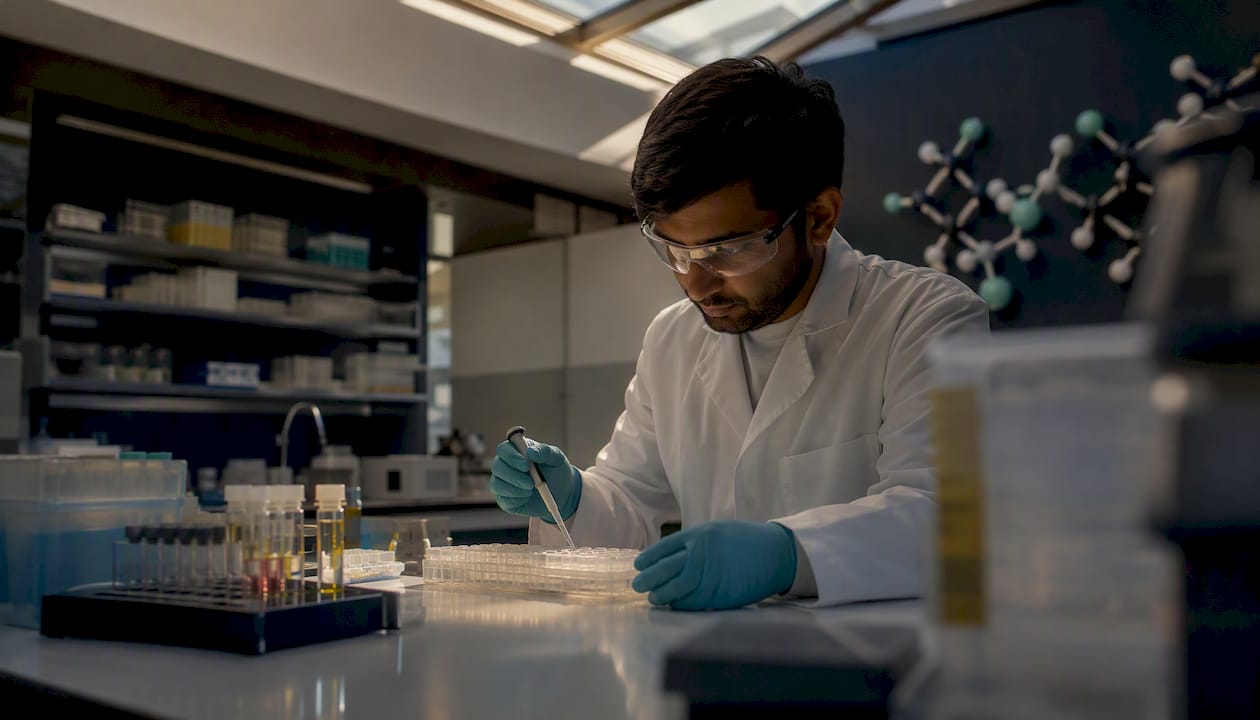 Scientist pipetting samples for docking workflow
