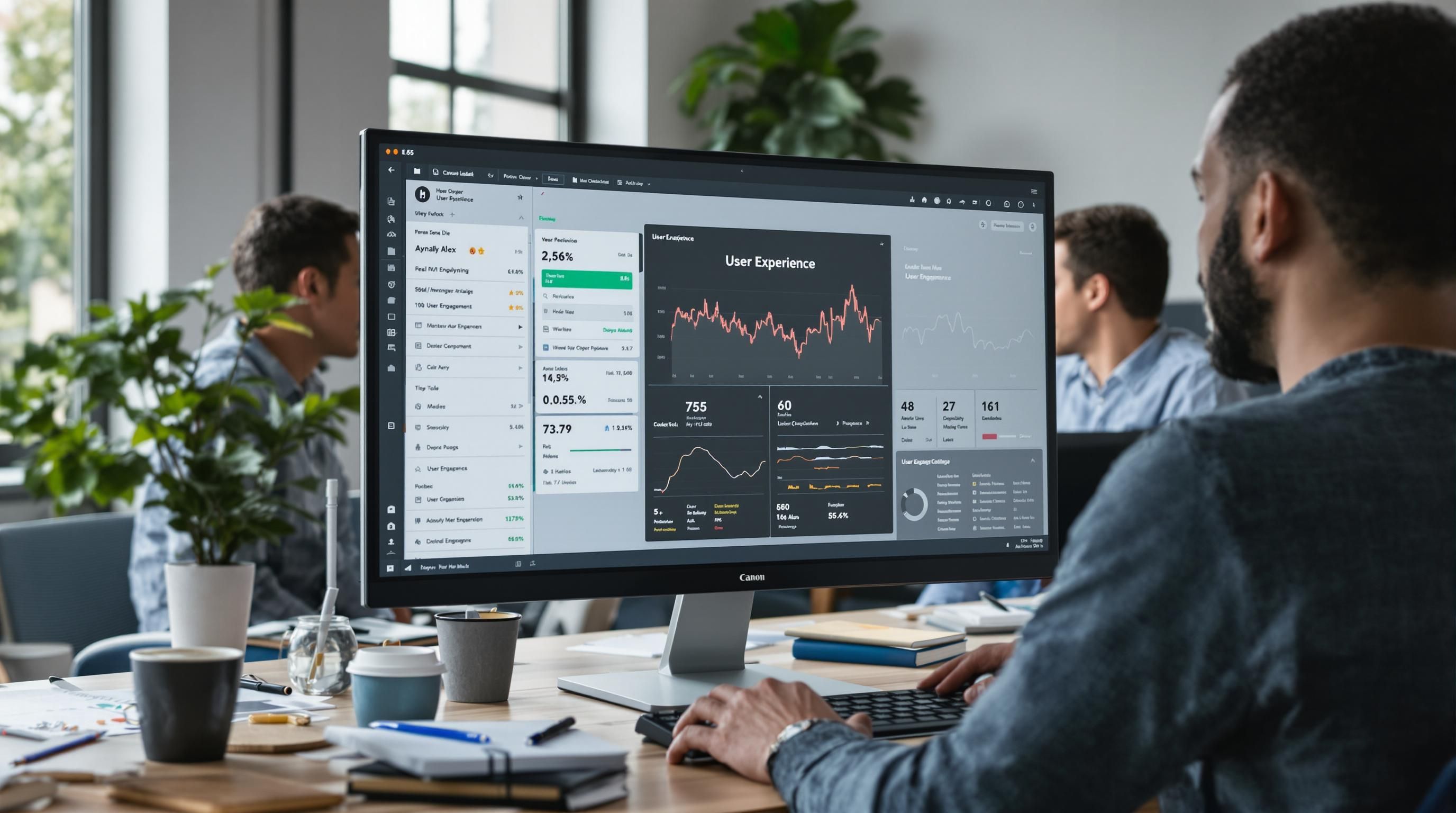 UX designer reviews website heatmap and analytics for optimization