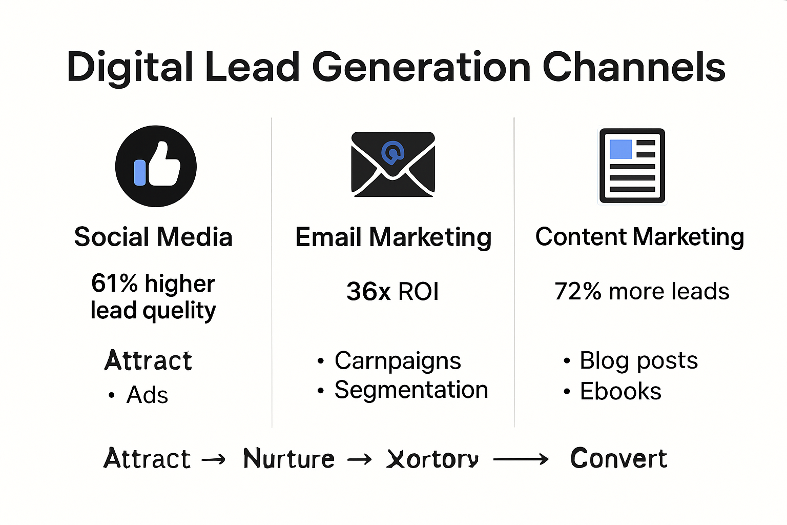 Visual comparison of digital lead generation channels and strategies