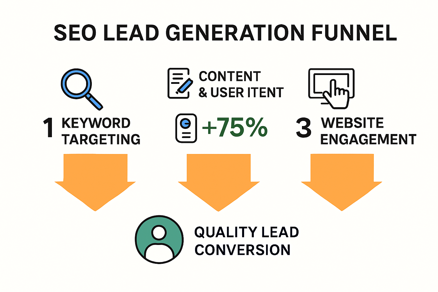 Infographic showing SEO lead generation funnel and conversion steps