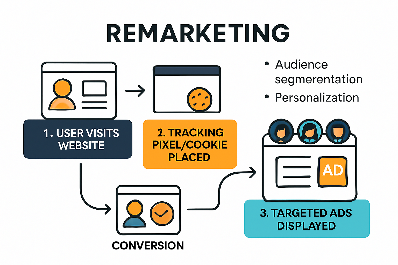 Remarketing ad process step-by-step infographic