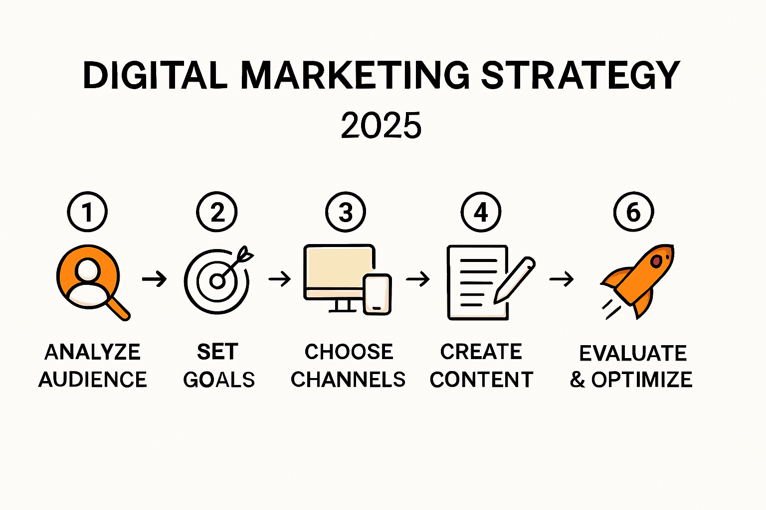 Infographic showing six-step digital marketing strategy process