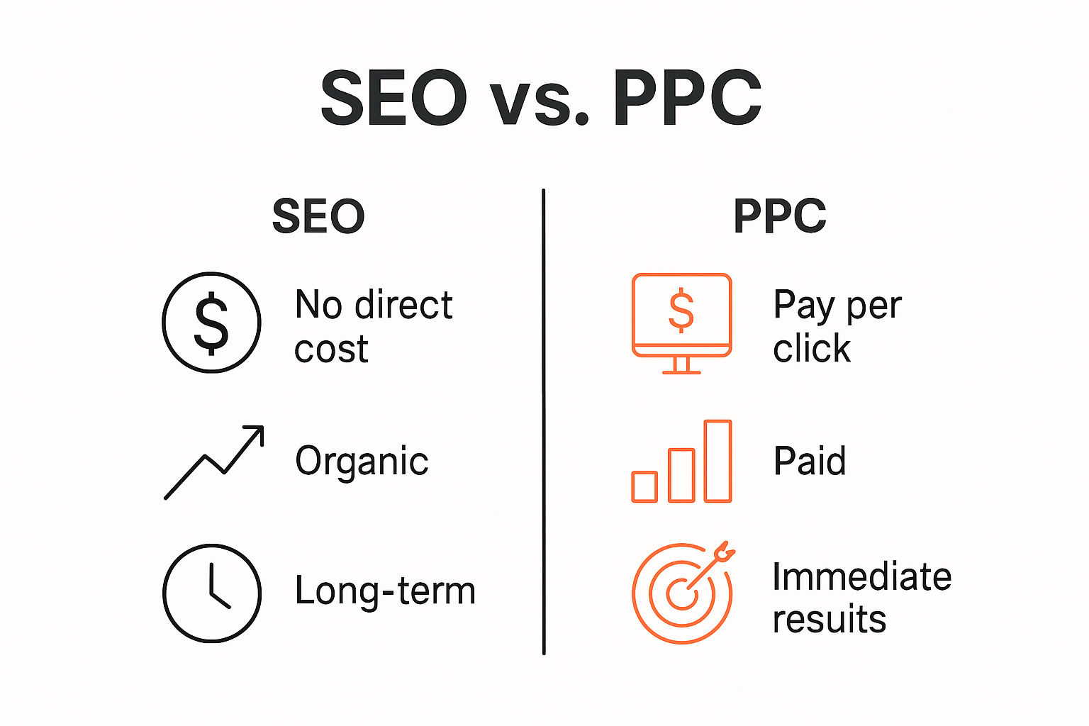 SEO vs PPC quick comparison infographic