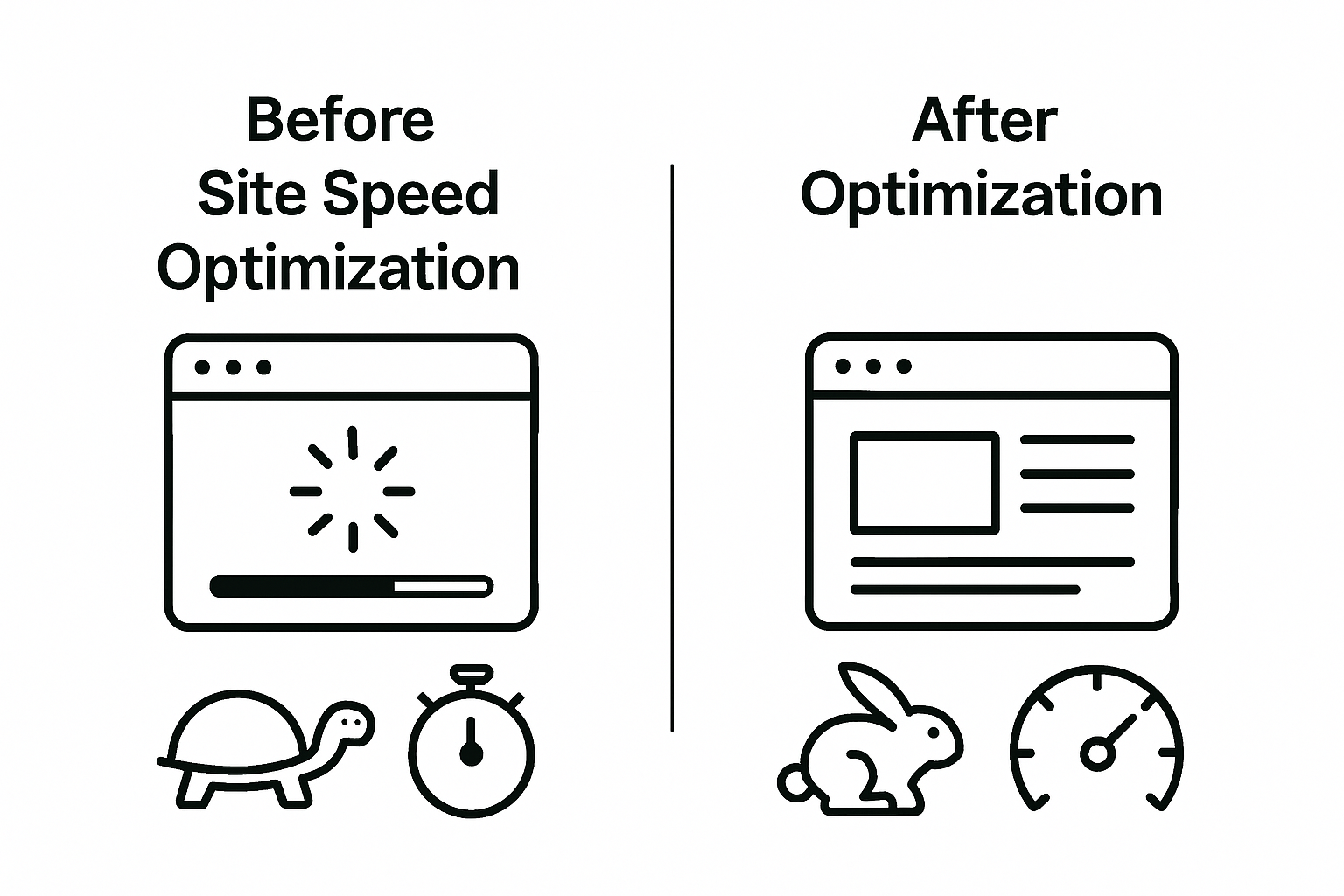 Before and after site speed optimization visual comparison
