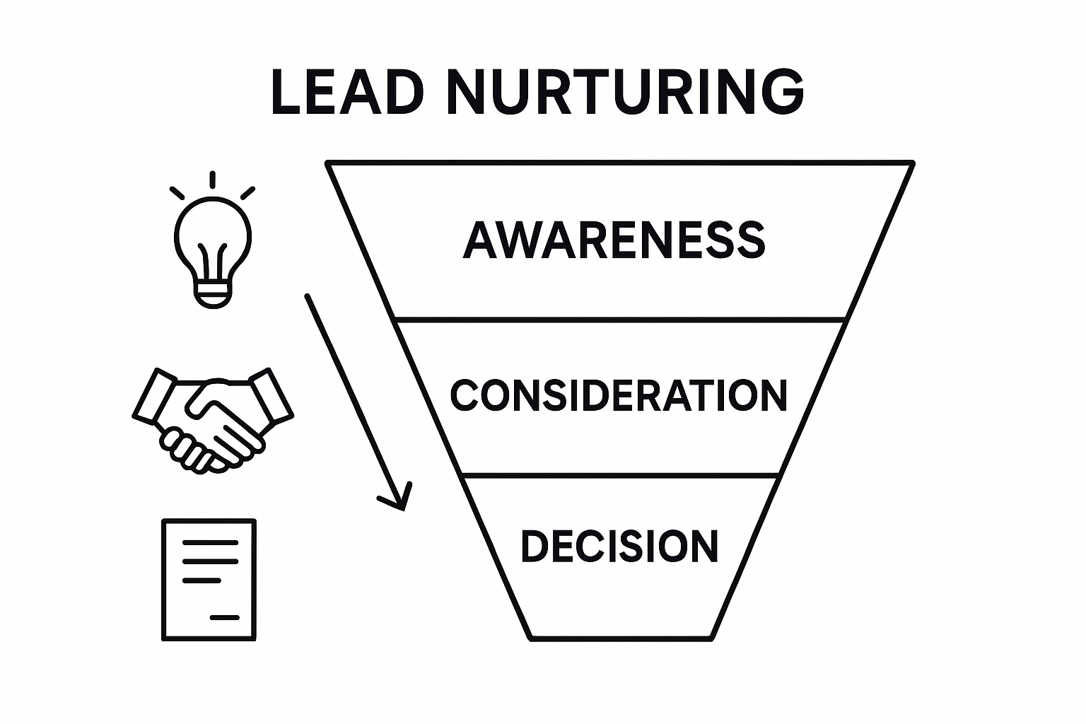 Infographic of three-stage B2B lead nurturing funnel