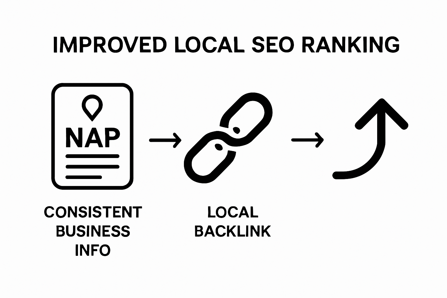Infographic showing citation consistency, local backlinks, and higher ranking as a workflow