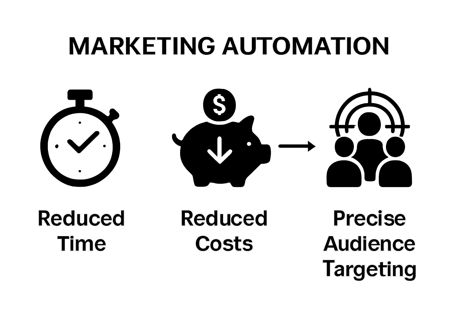 Infographic comparing time, cost, and targeting improvements of marketing automation