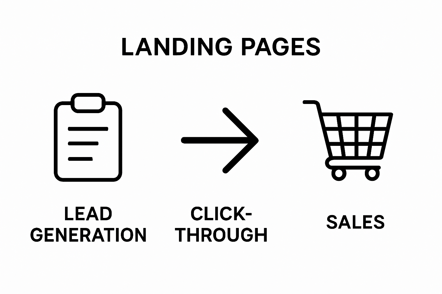 Infographic comparing lead generation, click-through, and sales landing page types