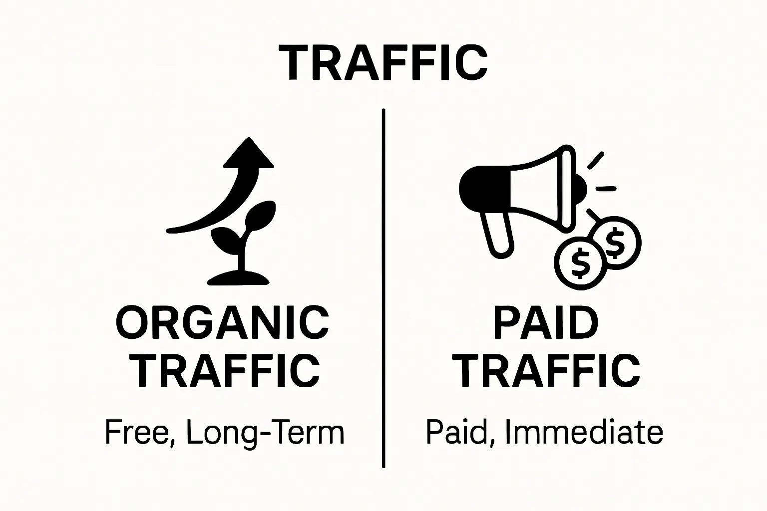 Infographic comparing organic and paid website traffic side by side