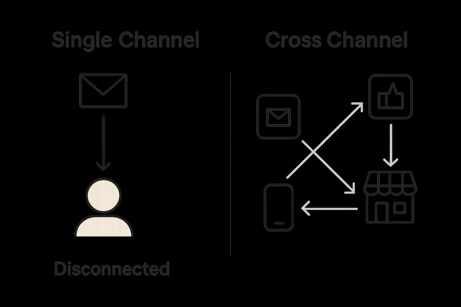 Infographic comparing single channel and cross channel marketing