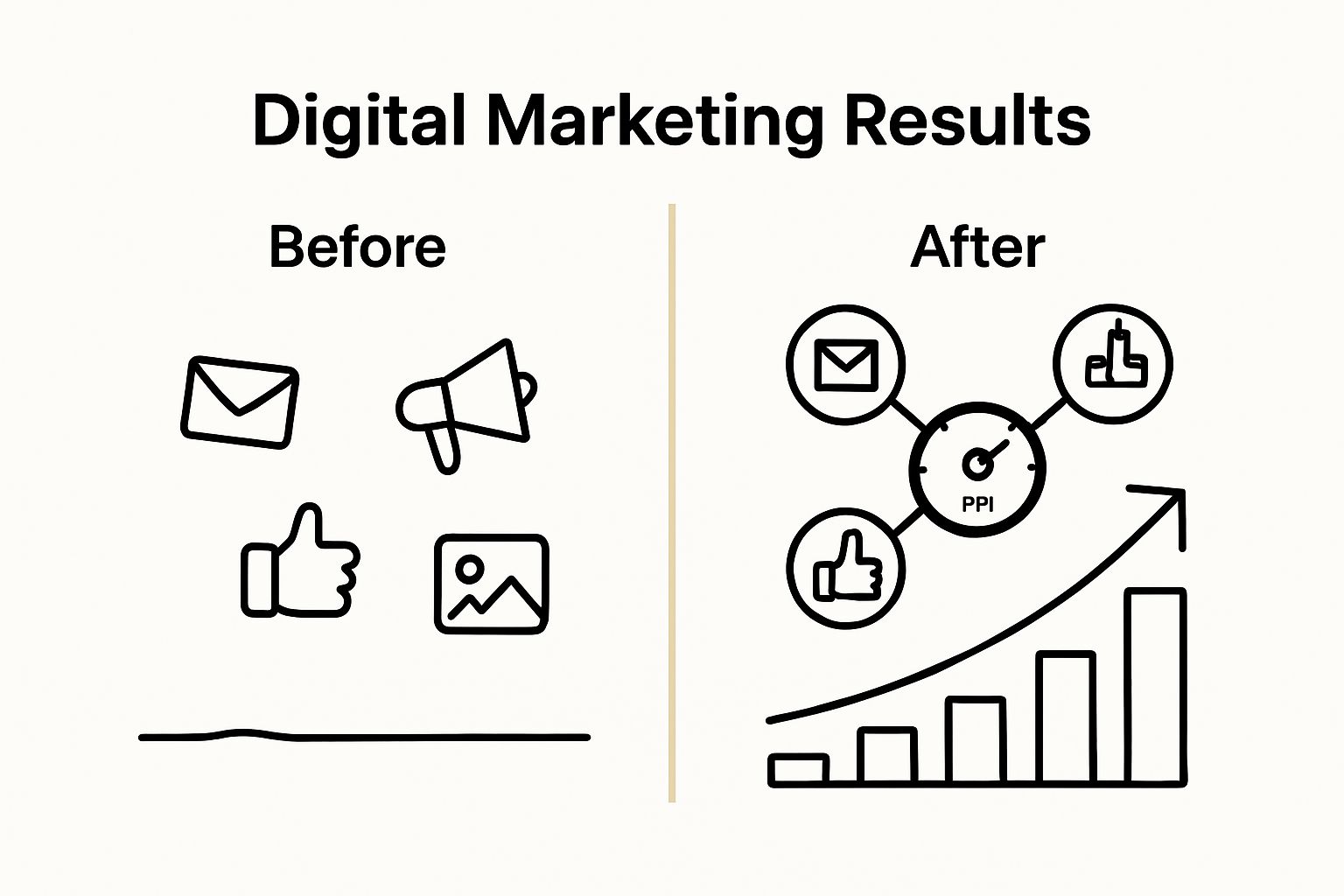 Comparison infographic showing digital marketing before and after planning