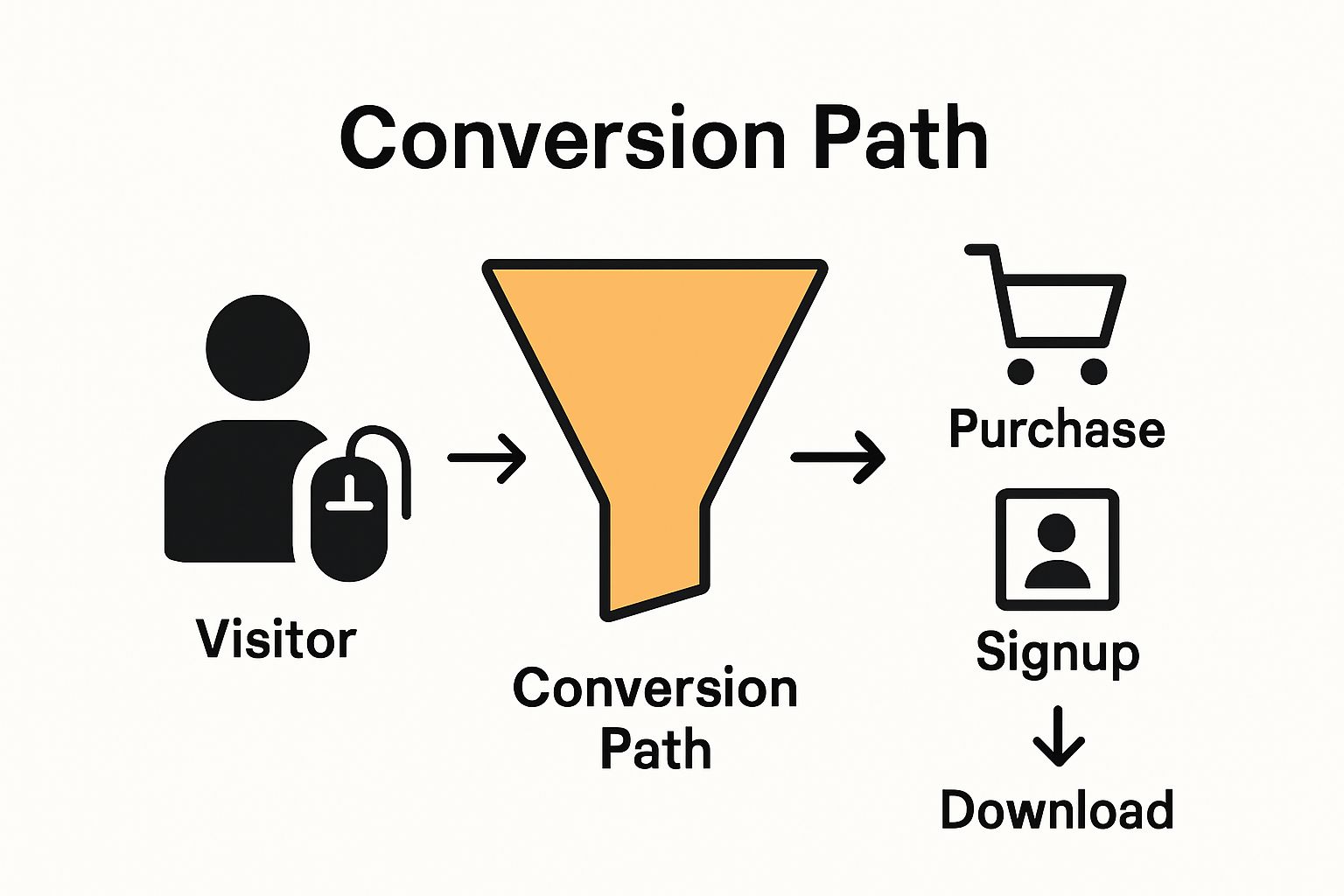 Funnel infographic showing how user actions lead to conversions