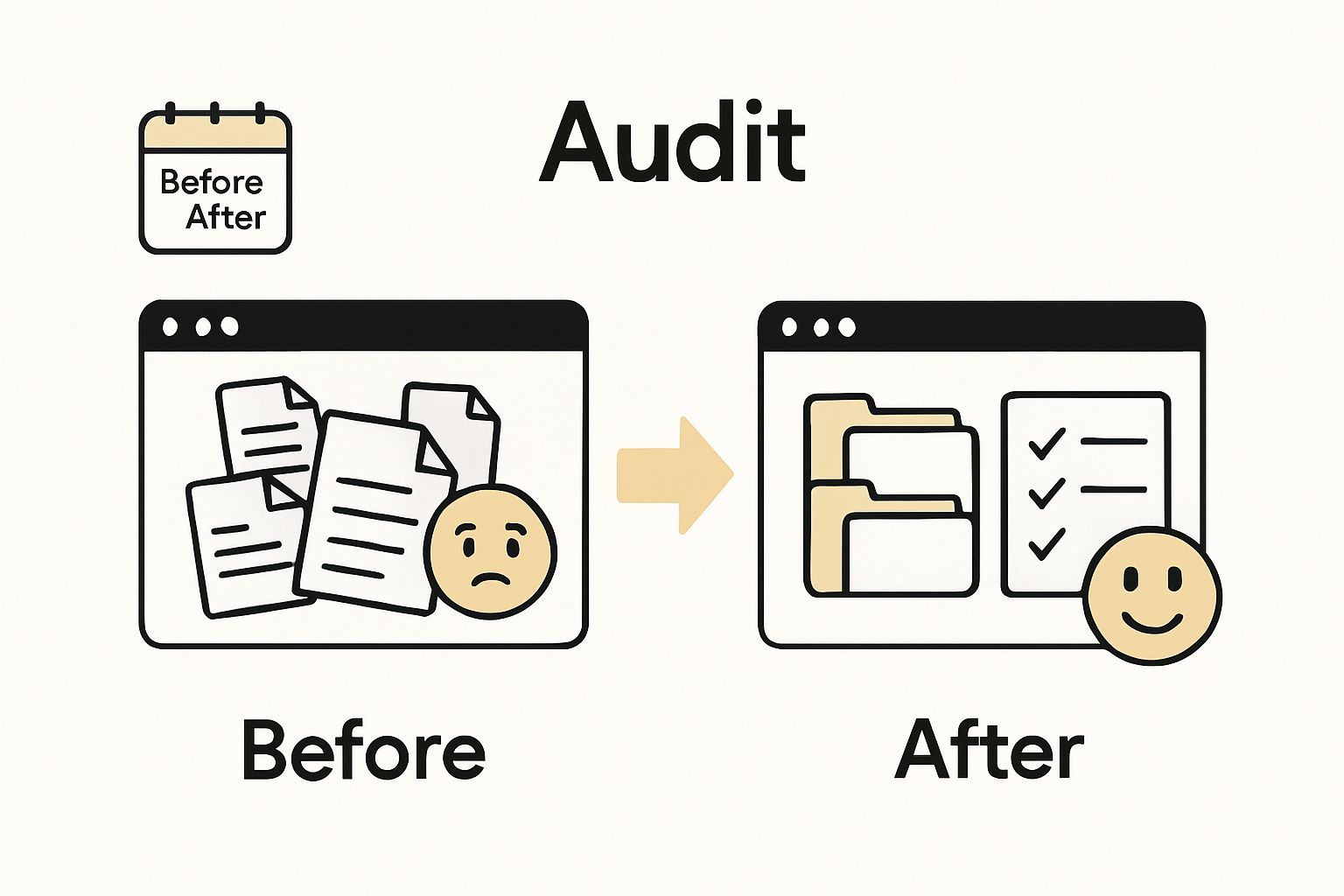 Before and after content audit visual comparison