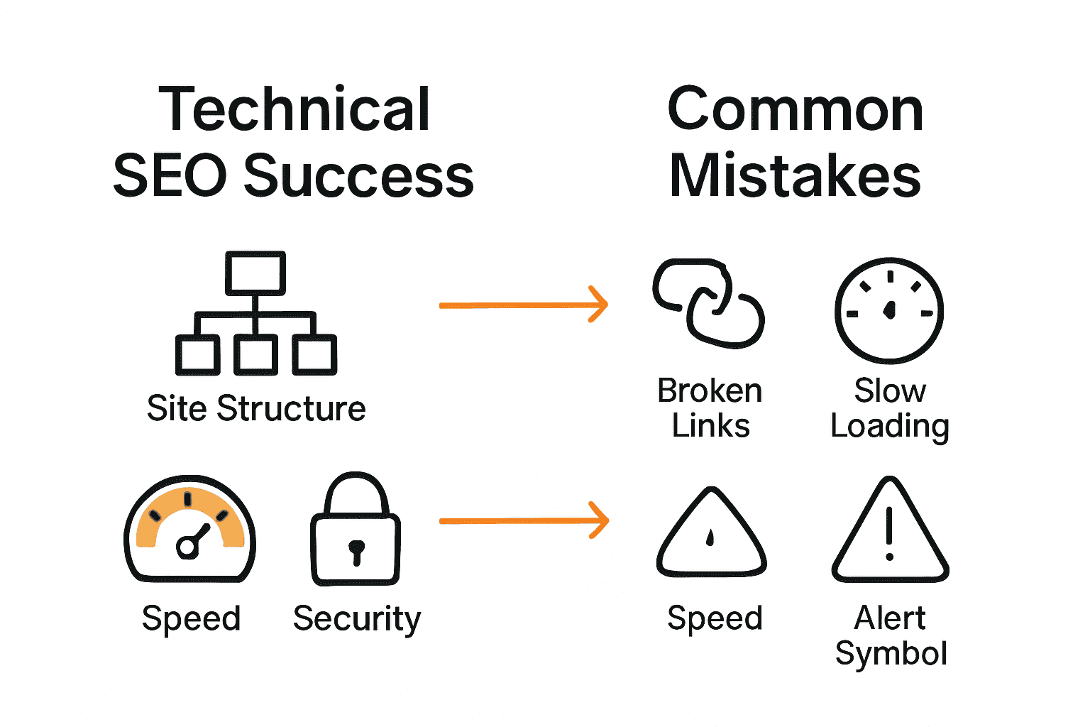 Infographic comparing technical SEO best practices and common issues.