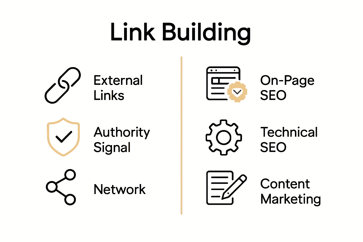 Infographic comparing link building and other SEO tactics with icons.