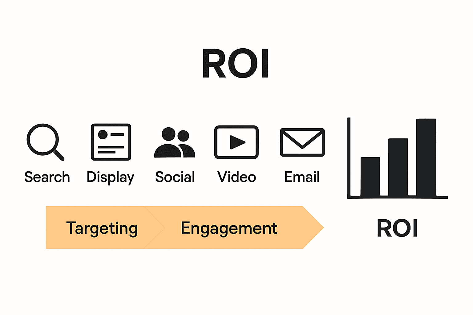 Infographic comparing digital ad channels, process steps, and ROI