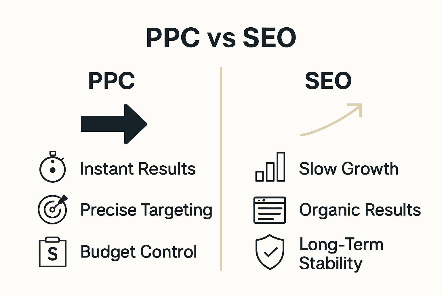 Infographic comparing PPC and SEO for traffic generation.