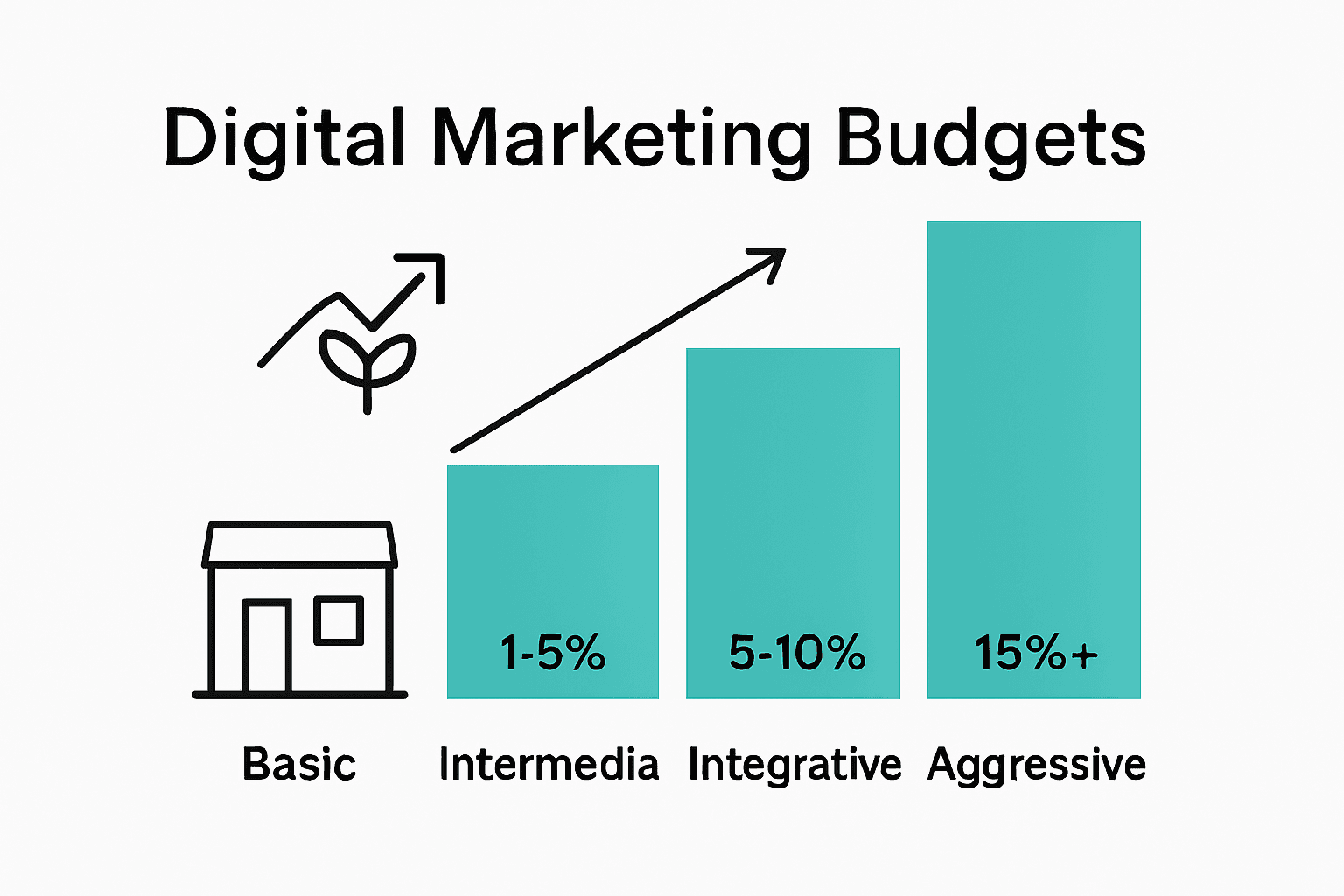 Infographic comparing four types of digital marketing budgets and their revenue percentages