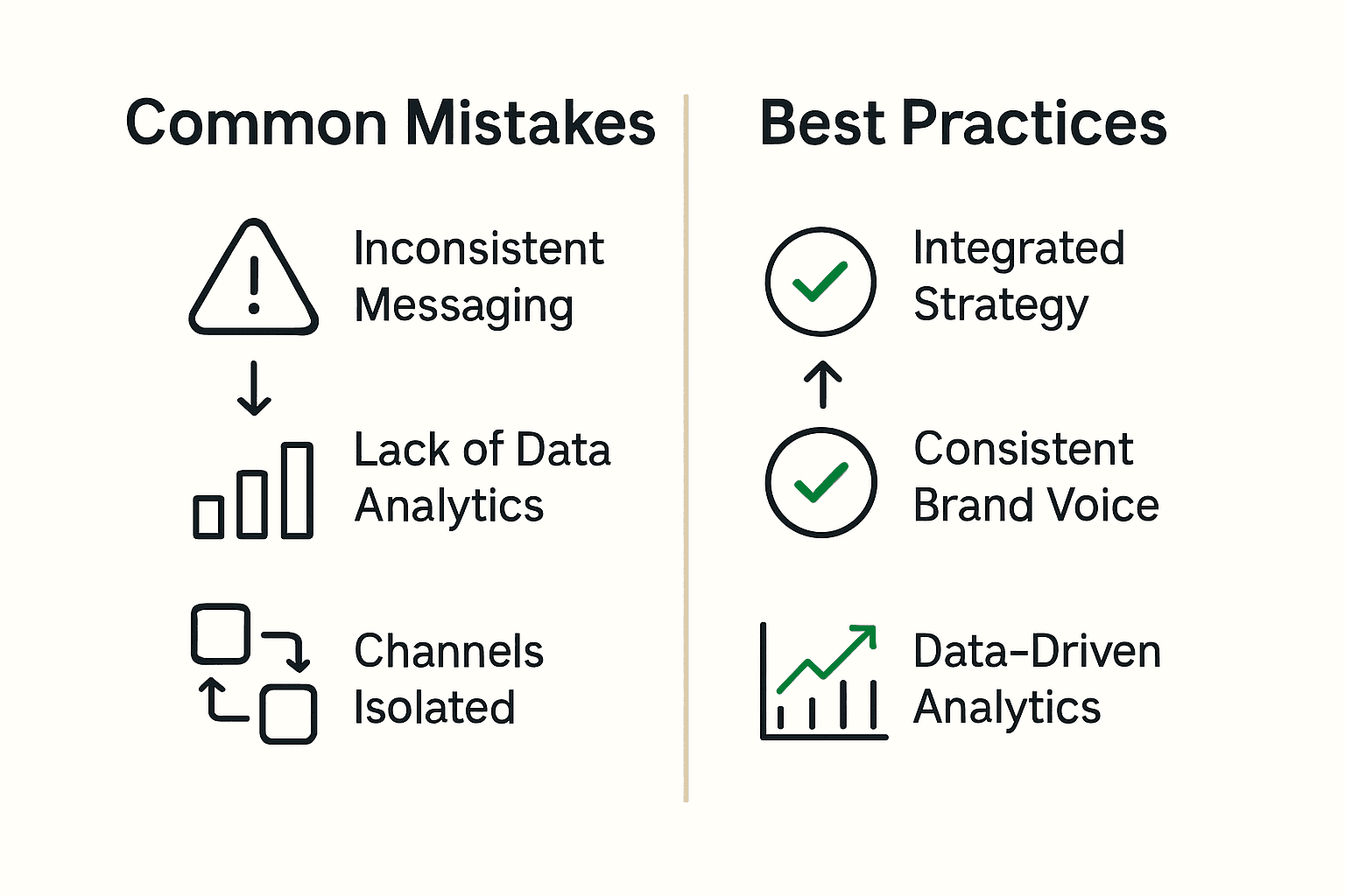 Infographic comparing digital brand strategy mistakes and best practices.