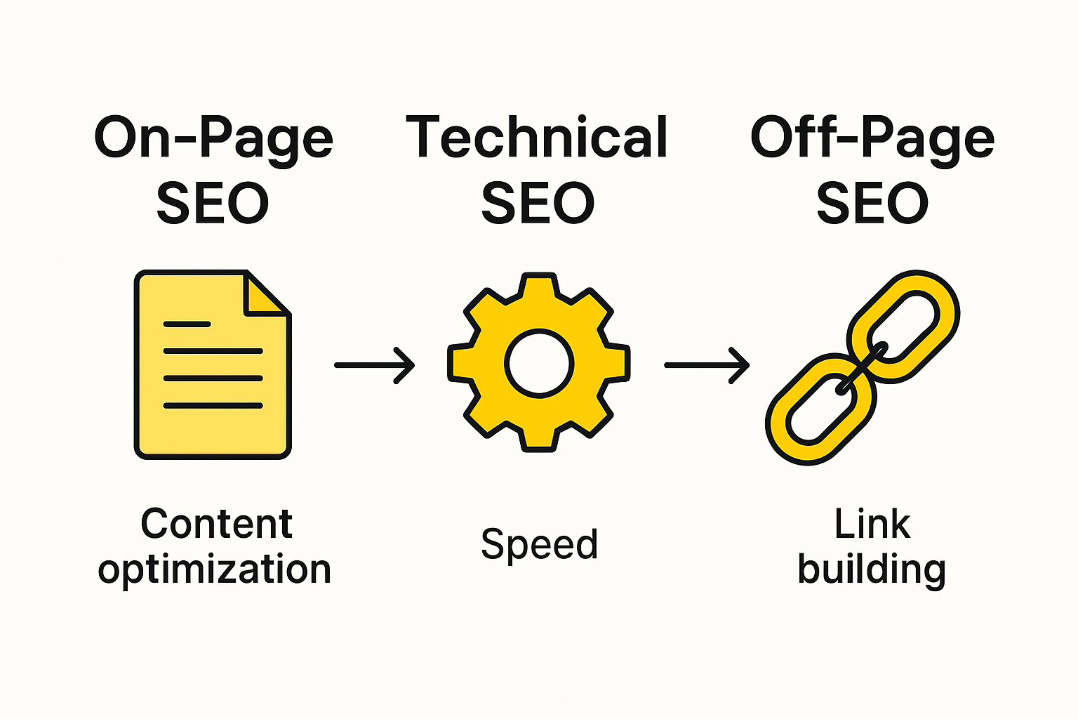 Infographic comparing on-page, technical, and off-page SEO services from Indian agencies.