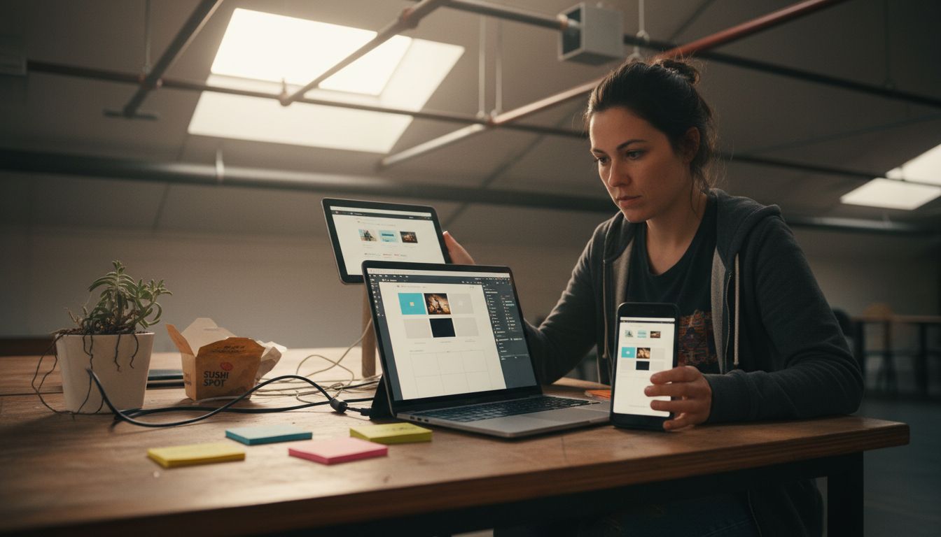 Developer testing websites on multiple devices