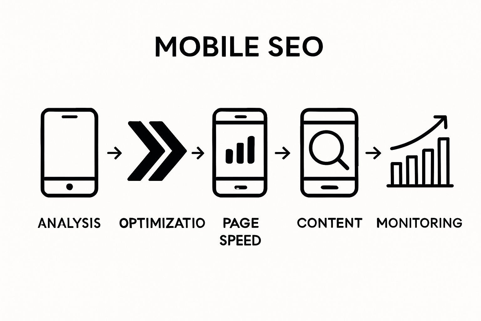 Five-step infographic detailing mobile SEO process