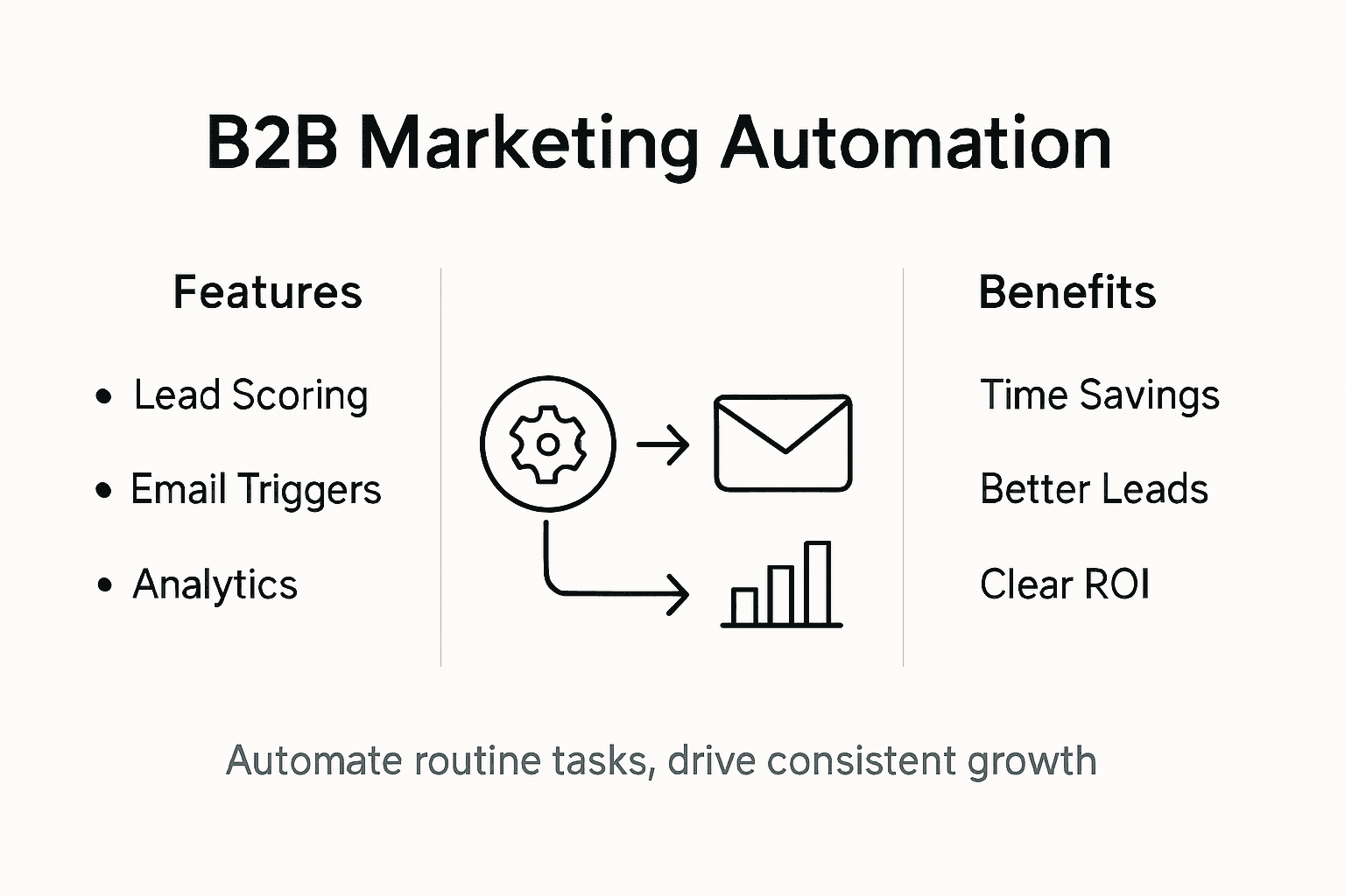 Infographic showing B2B marketing automation features and benefits