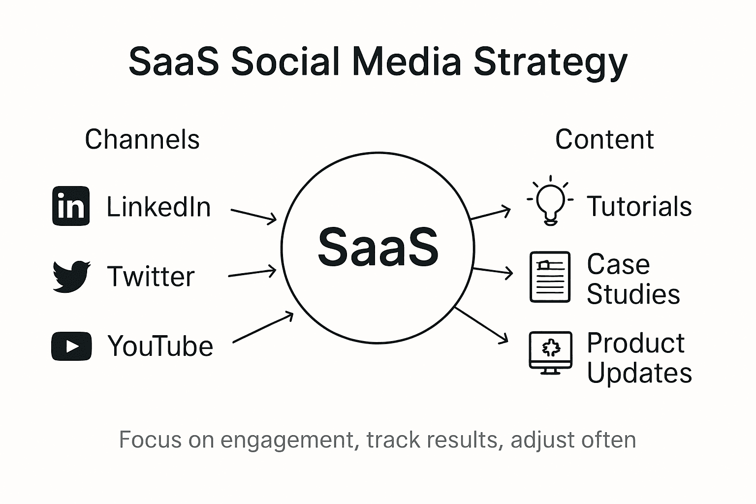 Infographic showing SaaS social media strategy key points