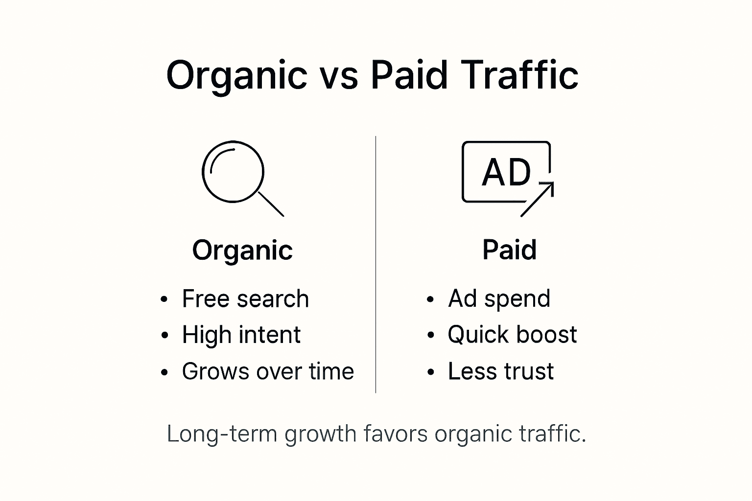 Infographic comparing organic and paid traffic