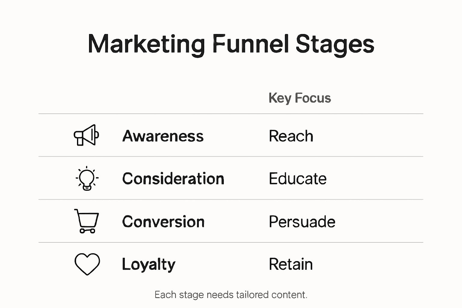 Infographic showing funnel stages and focus