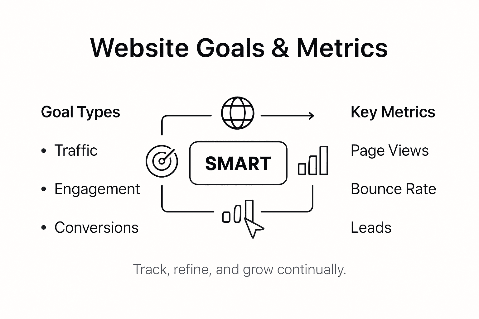 Infographic of website goal types and metrics