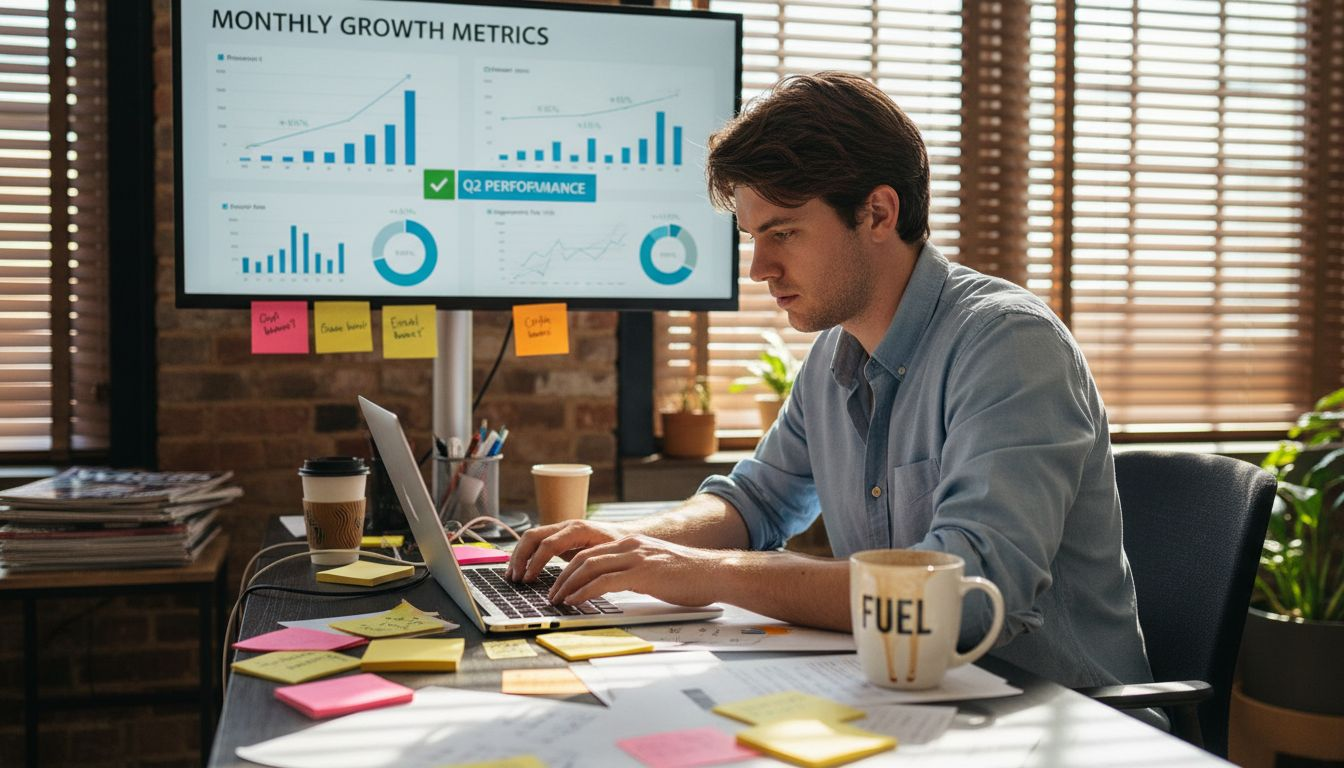 Professional reviewing digital growth metrics dashboard