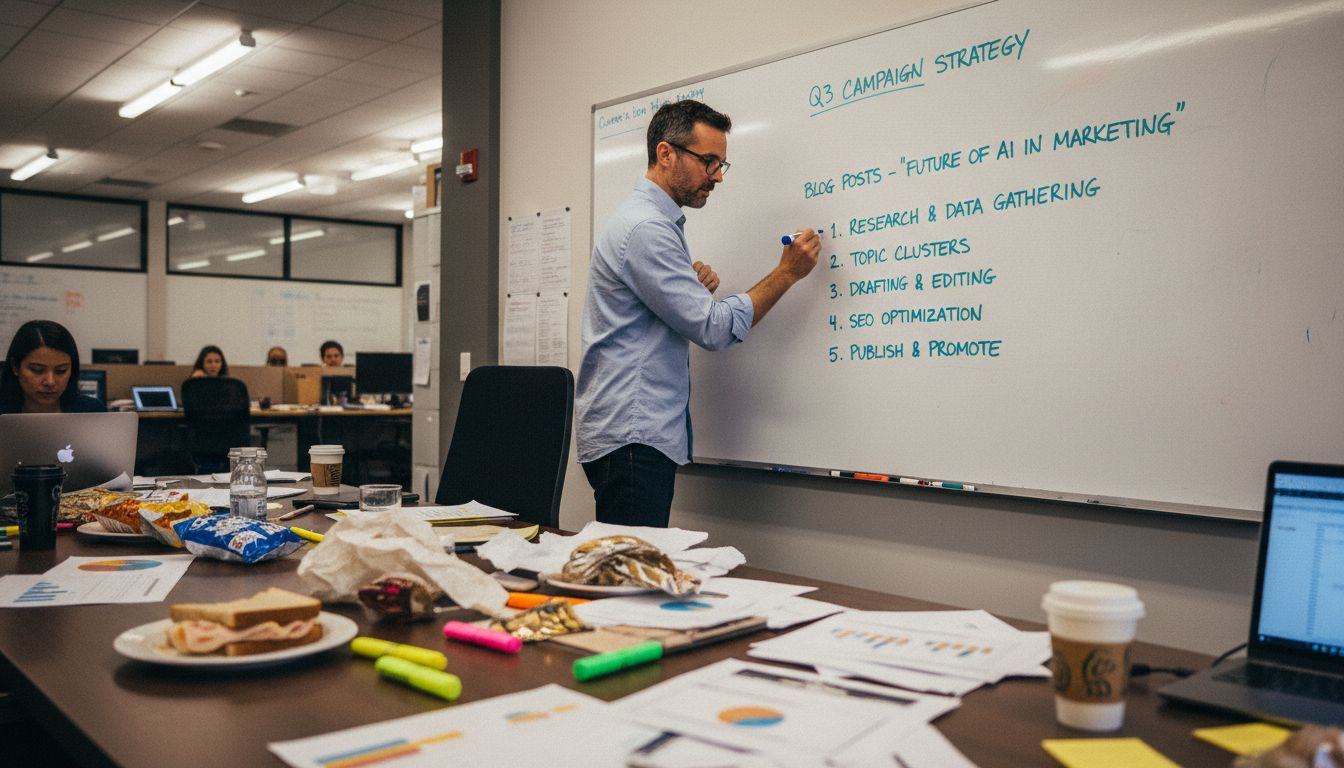 Man creating content structure outline on whiteboard