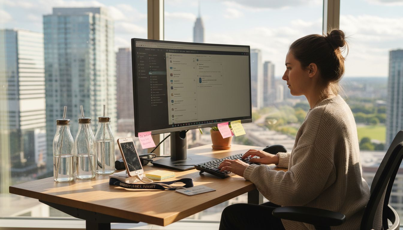 Marketer engaging digitally in shared office