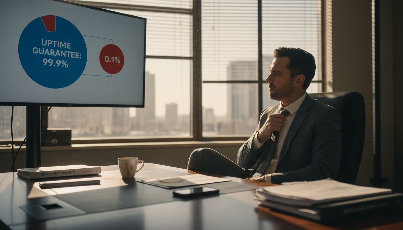 Manager reviewing uptime guarantee dashboard