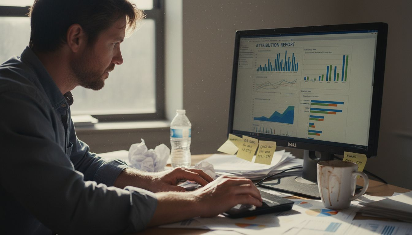 Analyst reviews SaaS attribution models at desk