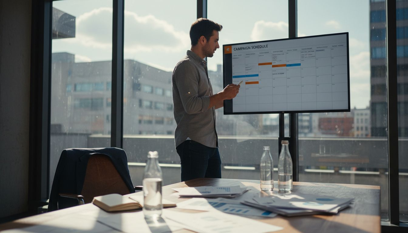 Marketer updating campaign schedule in office