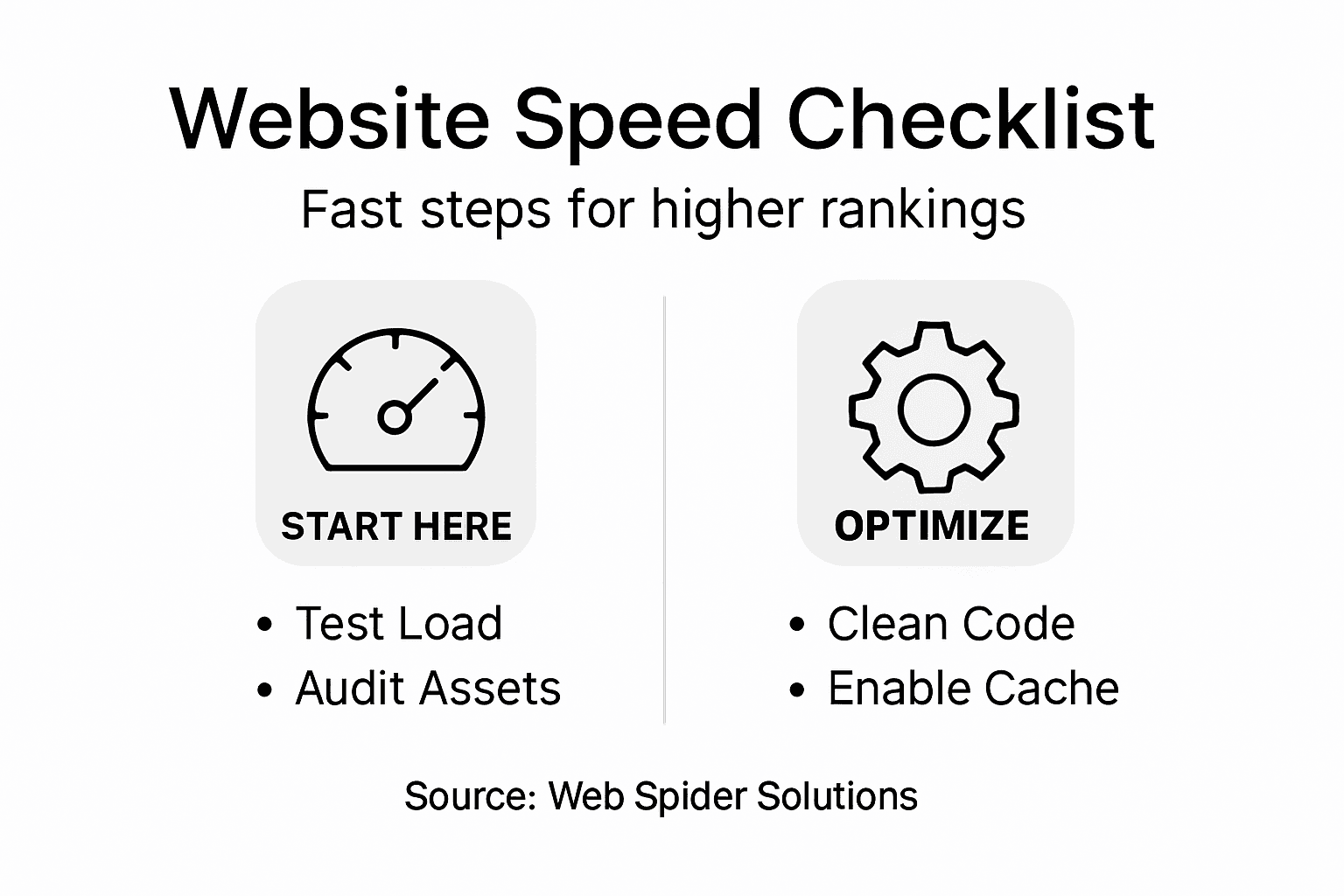 Infographic with steps for website speed optimization